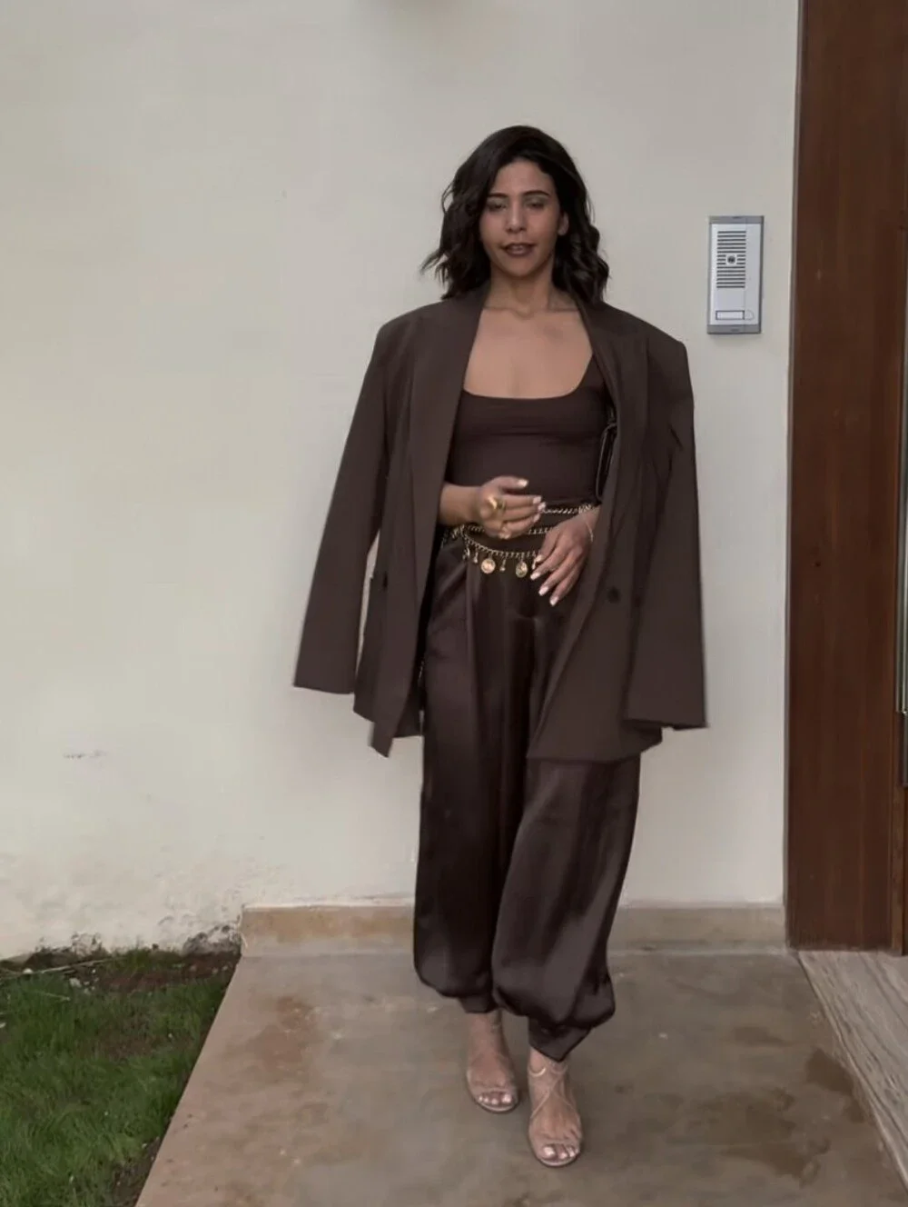ZARA SATIN BALLOON PANTS BROWN SIZE XS